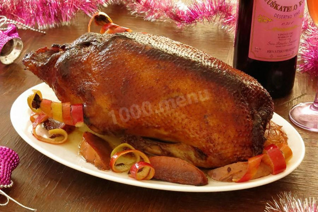 Stuffed duck in the oven whole