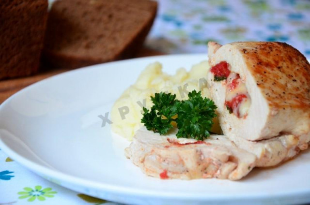 Chicken fillet with tomatoes mozzarella in the oven