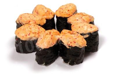 Rolls with salmon and shrimp in the oven