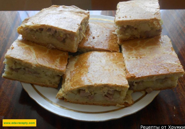 Pie with meat and potatoes in the oven