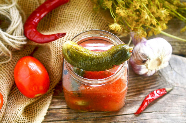 Pickled cucumbers with chili ketchup