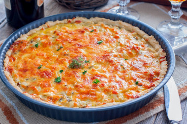 Quiche with chicken and mushrooms