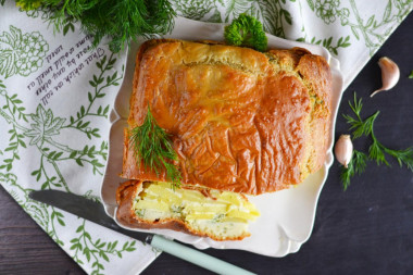 Aspic pie with potatoes on kefir