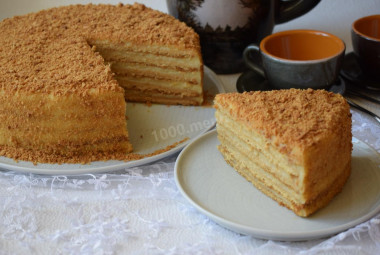 Honey cake with custard