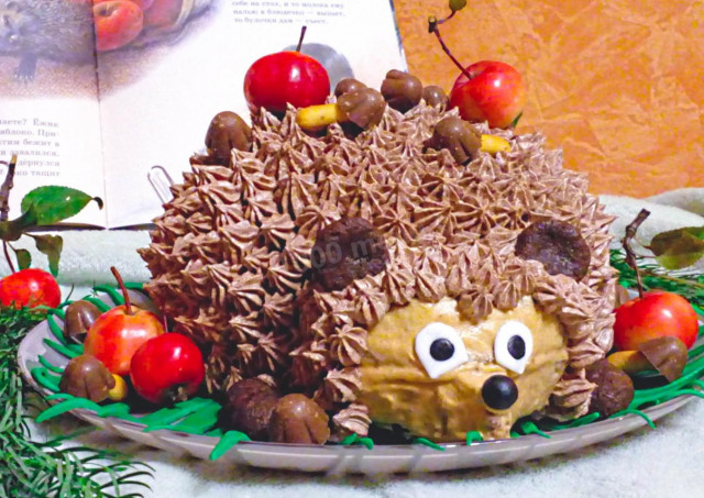 Homemade sponge cake hedgehog