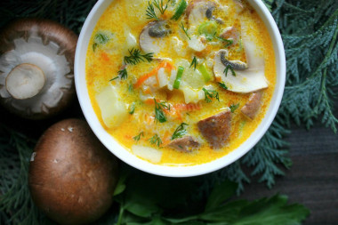 Cheese soup with mushrooms