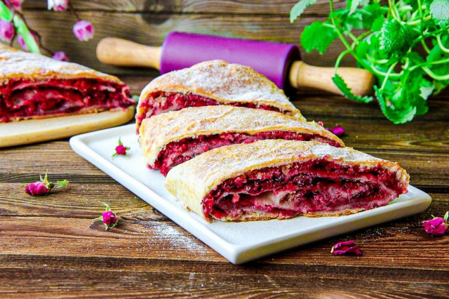 Strudel with cherry puff pastry