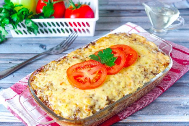 Buckwheat casserole in the oven with minced meat