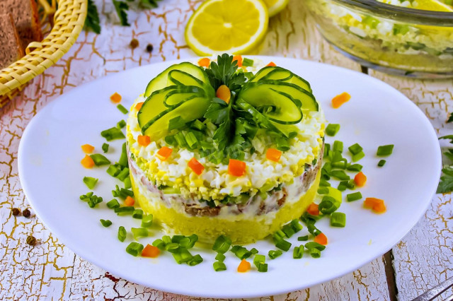 Simple canned fish salad with egg
