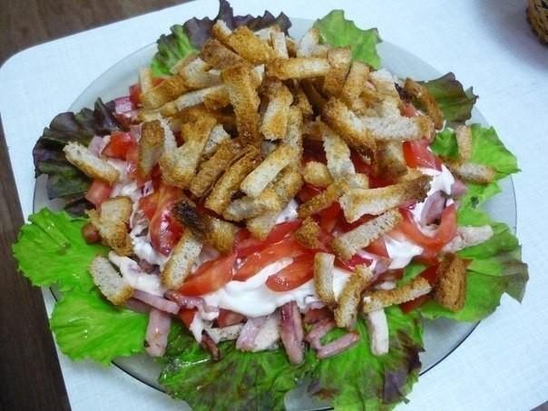 Carmen salad with chicken and ham crackers