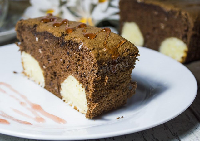 Chocolate cake with curd balls