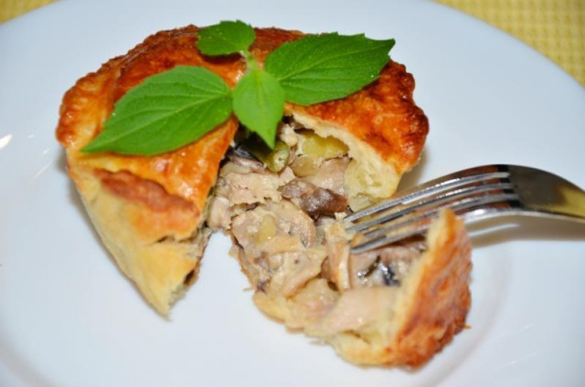 Small mini pies with meat and mushrooms