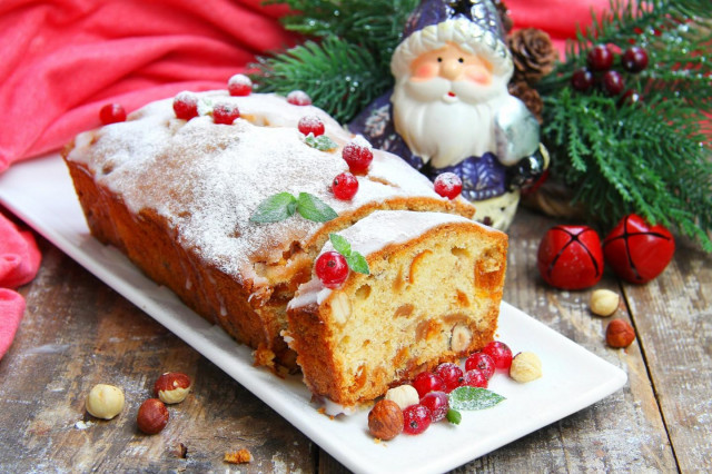 Christmas cake with dried fruits and nuts