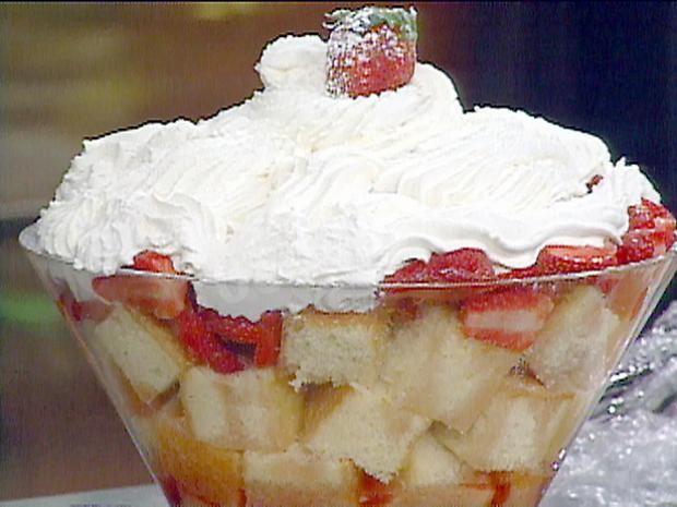 Strawberry sponge cake dessert with whipped cream