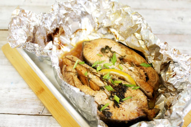 Chum salmon steak in foil