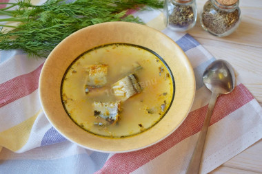 Canned saury fish soup with rice and potatoes
