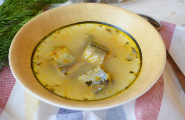 Canned saury fish soup with rice and potatoes