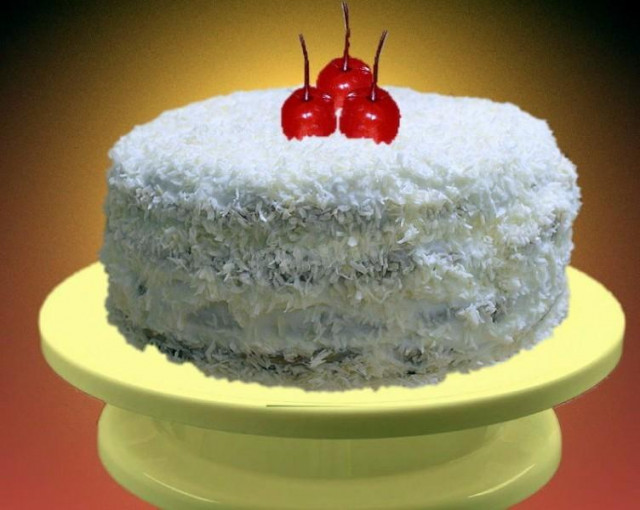 Cherry cake in the snow