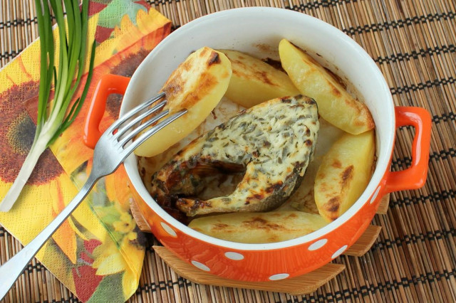 Pink salmon baked with potatoes