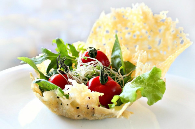 Cheese baskets made of cheese for salad