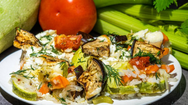 Vegetable stew with zucchini and eggplant and mozzarella