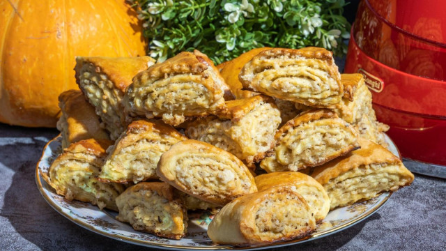 Armenian Gata cookies made of homemade puff pastry with nuts
