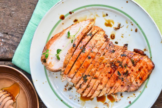 Turkey fillet baked in foil with honey and herbs