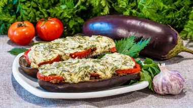 Stuffed eggplant with tomatoes in sour cream filling