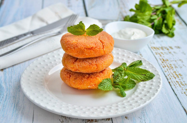 Carrot cutlets classic with semolina in a frying pan lean
