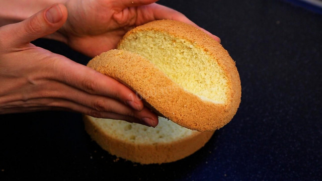 Sponge cake made of flour, sugar, water, vanilla, and baking powder