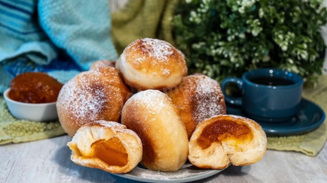 Classic deep-fried donuts with jam