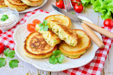 Pancakes on kefir with green onion and egg