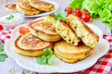 Pancakes on kefir with green onion and egg