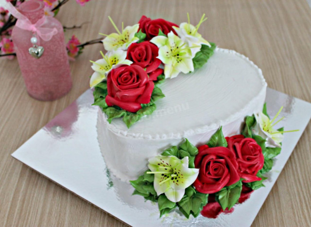 Chocolate Heart Wedding Cake with cream roses
