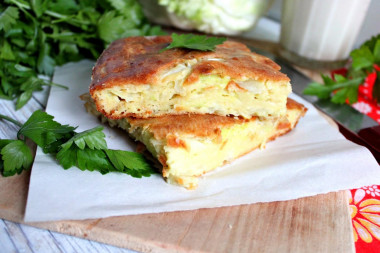 Aspic cabbage and carrot pie made of dough with mayonnaise