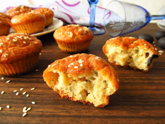 Muffins with Adyghe cheese on yogurt