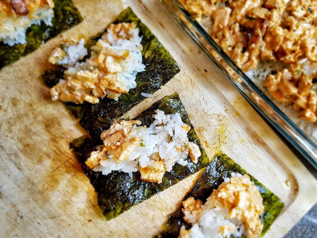 Homemade baked sushi with tofu