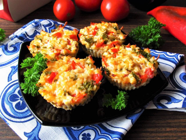 Snack bars cupcakes with cottage cheese and vegetables for the New Year
