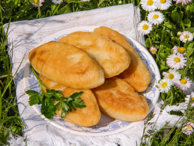 Fried pies in a pan with dry yeast