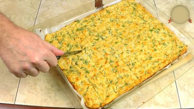 Cheese casserole on bread with eggs