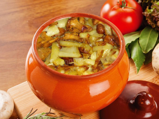 Chanterelles with potatoes in a pot