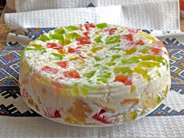 Broken glass cake with sponge cake