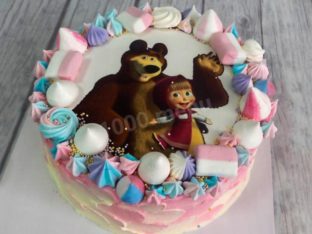 Masha and the bear waffle cake without mastic