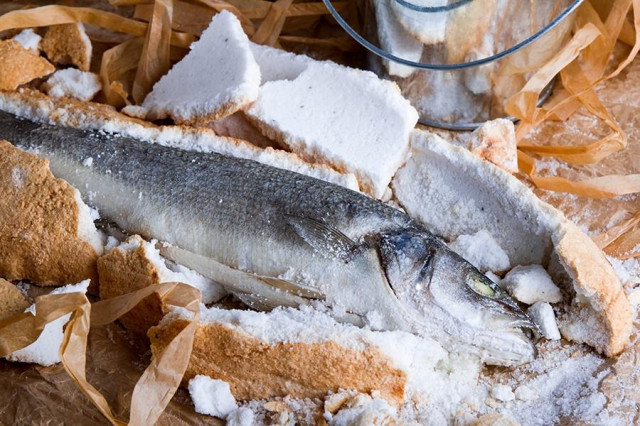 Sea bass in salt