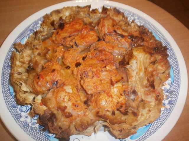 Chicken in lavash in Armenian