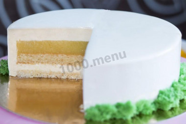 Mirror glazed mousse cake with coconut and pineapple