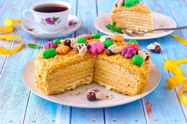Classic honey cake with condensed milk and butter
