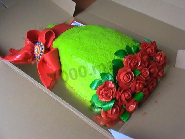 Cake with a bow made of mastic Flowers