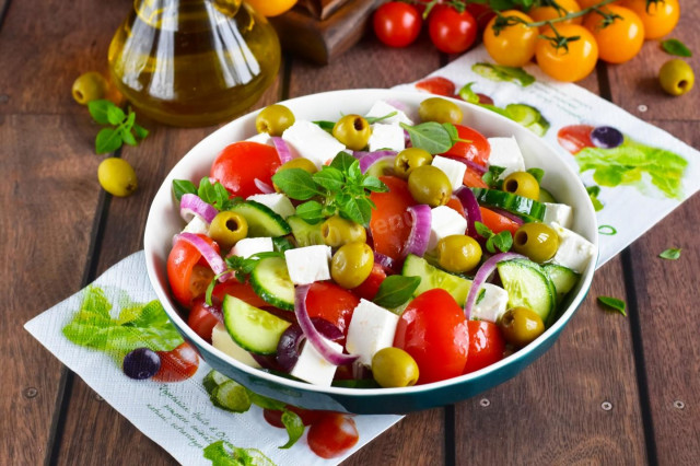 Greek salad with sirtaki cheese and tomatoes classic