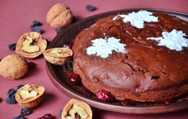 Chocolate cake with dried fruits and nuts lean New Year
